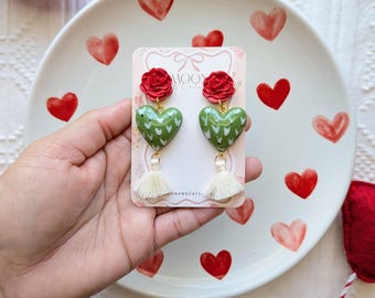 Nopalito heart tassels | Mexican clay earrings