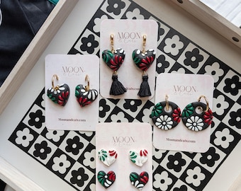 Mexico talavera hearts earrings | Talavera puffy hearts | Mexican clay earrings | Talavera tile puffy hearts | Mexican Talavera Valentine's
