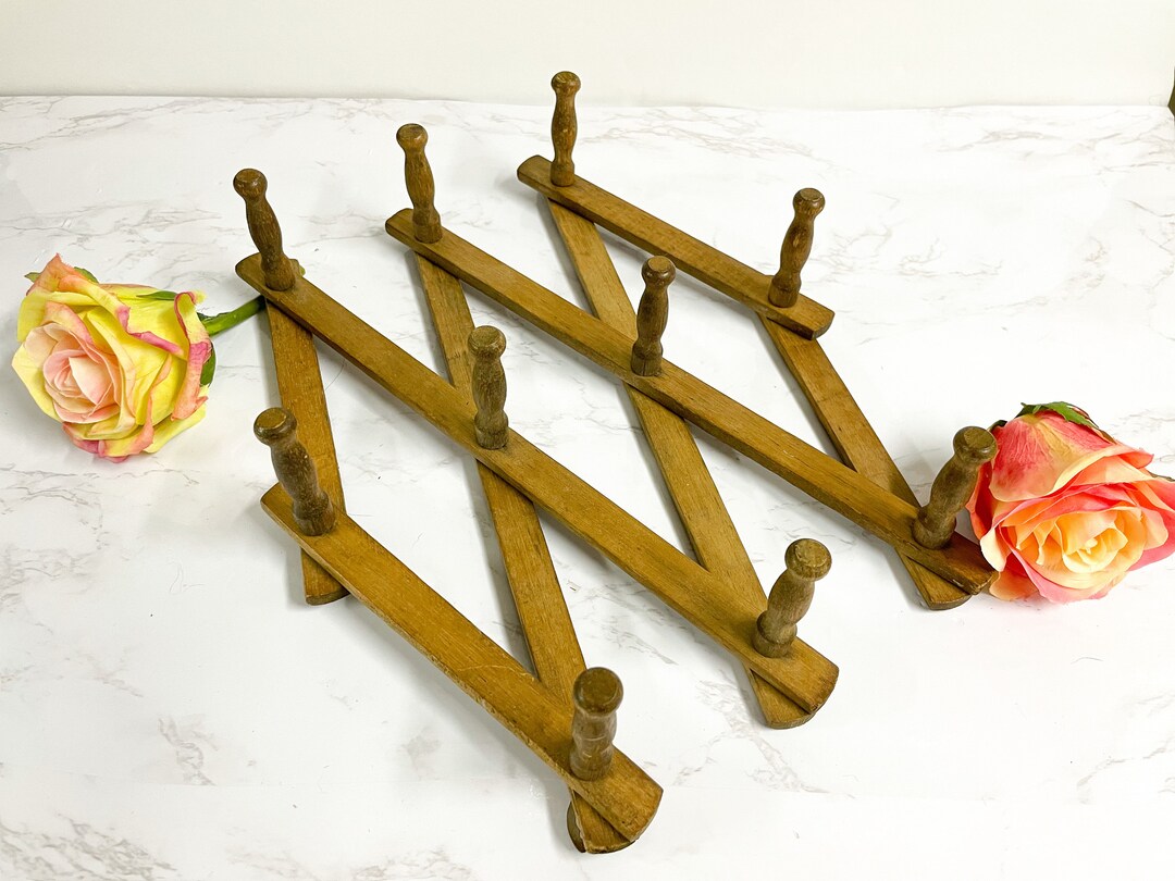 Vintage Expandable Wooden Accordion Wall Hooks Vintage Wall Etsy