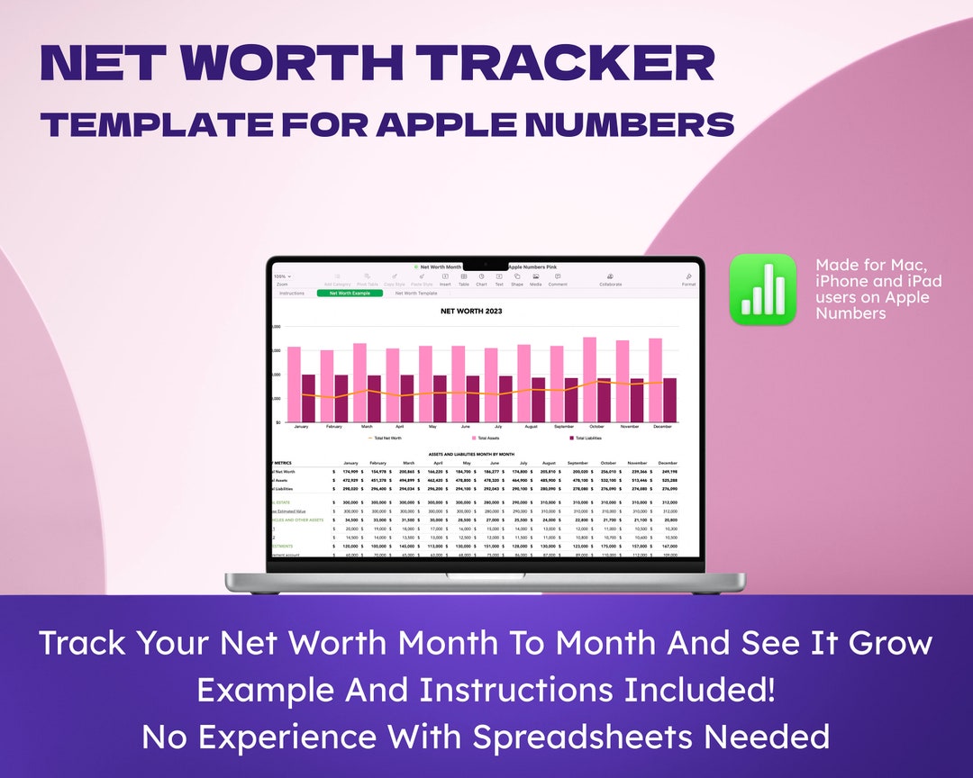 Net Worth Monthly Tracker Template Apple Numbers Spreadsheet Etsy