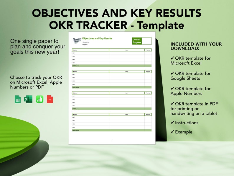 Goals Tracker Template Objectives and Key Results OKR Microsoft Excel ...