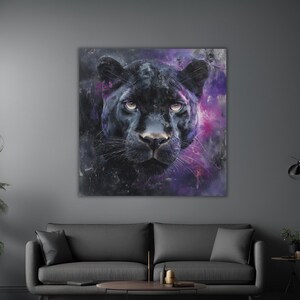Abstract Black Panther Wall Art Print – Modern Wildlife Animal Decor, Panther Canvas Painting for Home Office, Jungle Cat Art Poster