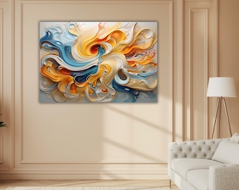 Large Abstract Liquid Painting Wall Art, Colored Fluid Swirls Paper Sculpture Art, Unique Home Decor Canvas Print Gift Idea