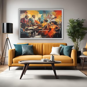 Jazz Music Band Frame Canvas Wall Art: African American Oil Painting Style Music Black Art