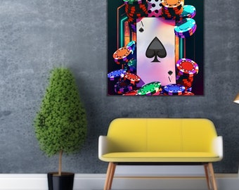 Vegas Style Wall Art Canvas Casino Style Art Dark Colors Poker Style Art Home Decor Game Room Decor Canvas Ace of Spades Canvas Wall Print