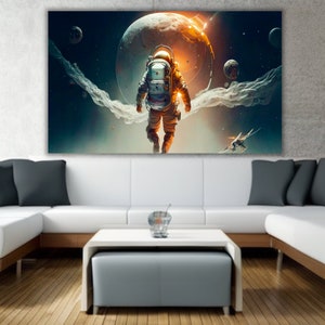 Space Wall Art Astronaut Moon Art Theme Deco Cool Large Canvas Outer Space Lovers Gift Idea Galaxy Art Sci-Fi Enthusiast Design Leap Space