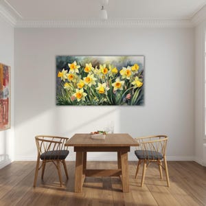 Daffodils Garden Watercolor Wall Art Canvas, Greenery Beautiful Garden Gift for Mom Garden Lover Watercolor Style Yellow Plant image 10