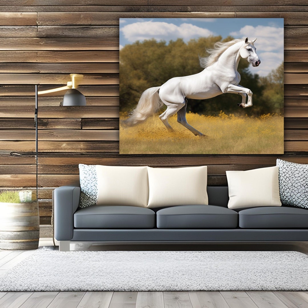 White Horse Wall Art Decor Majestic Stallion Strong Horse Animal Art Canvas Print Home Decor