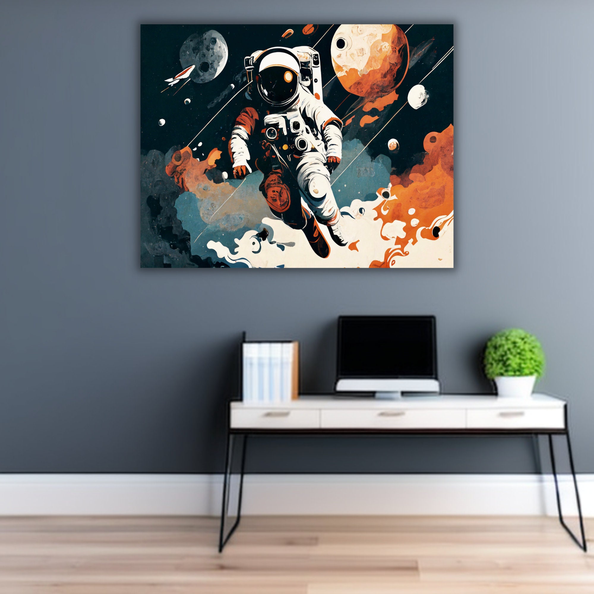Astronaut Wall Art Canvas Print Space Wall Art to the Moon Paint by ...