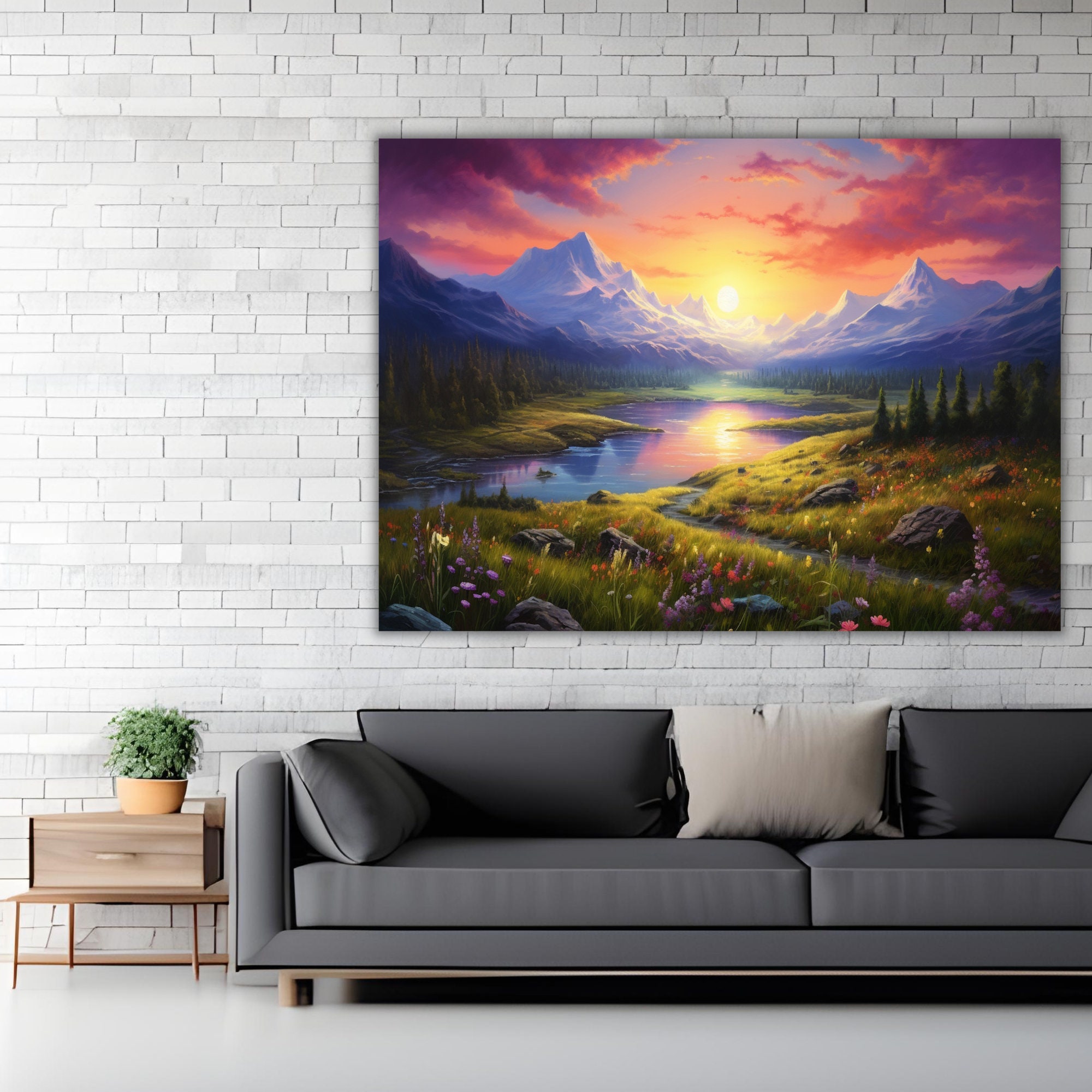 Breathtaking Nature Landscape Art - Romantic Sunset, Snowy Mountains ...