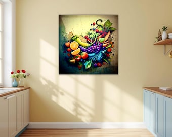 Fruits & Vegetables II Canvas Wall Art Print | Graffiti Art | Kitchen Art | Creative Modern Art for Kitchen and Home Decor