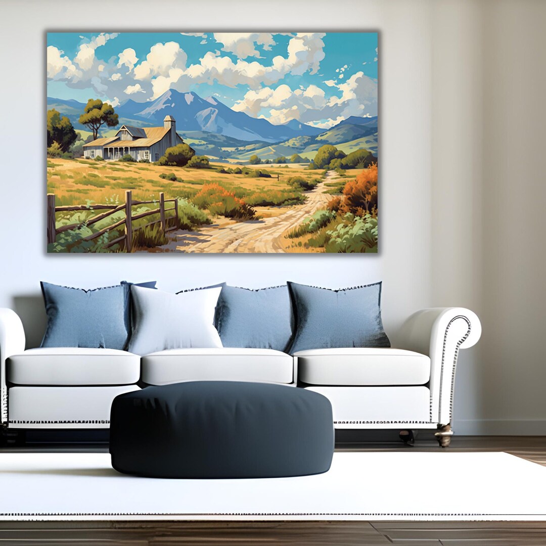 Countryside Landscape Paint by Numbers Style Wall Art Canvas PBN Style