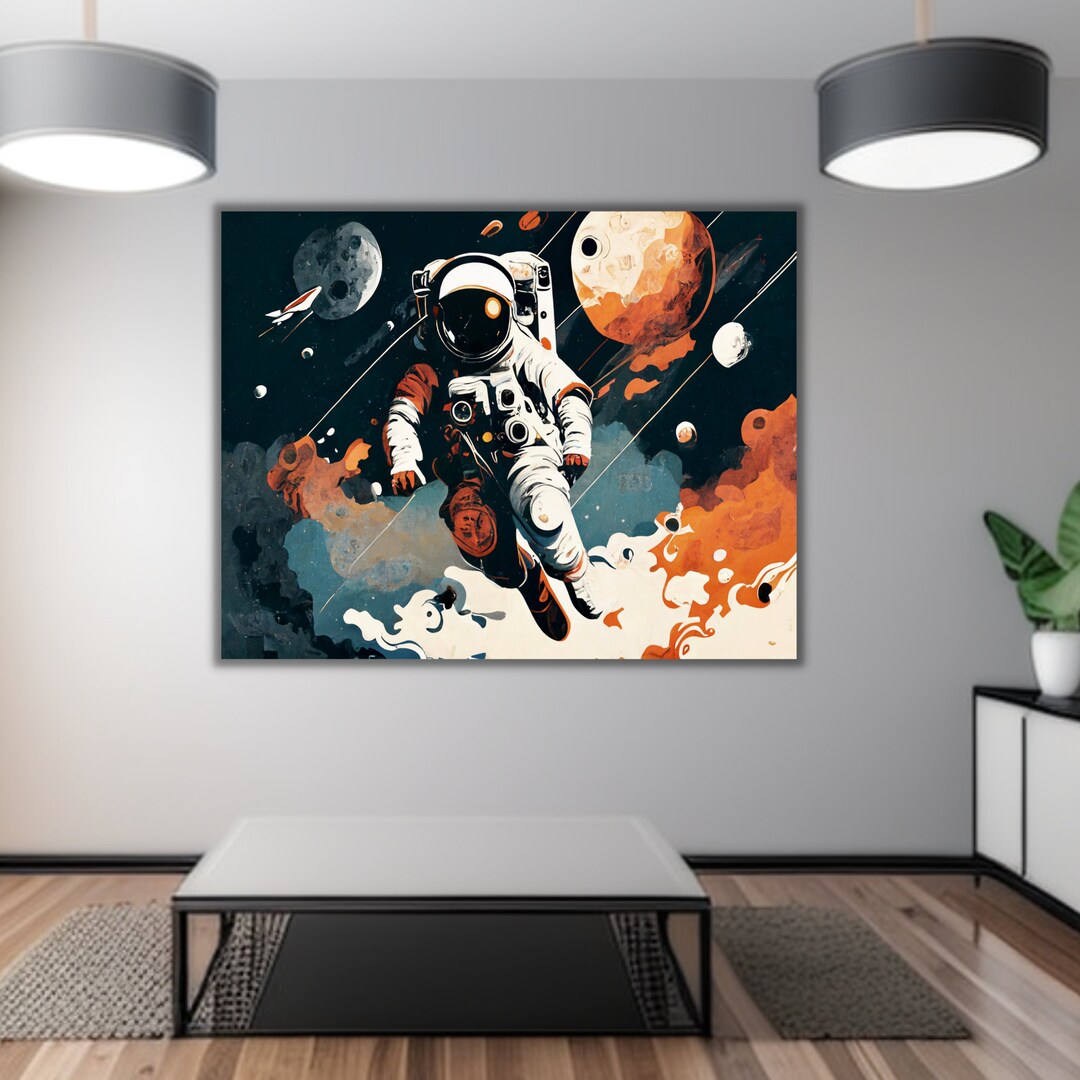 Astronaut Wall Art Canvas Print Space Wall Art to the Moon Paint by ...
