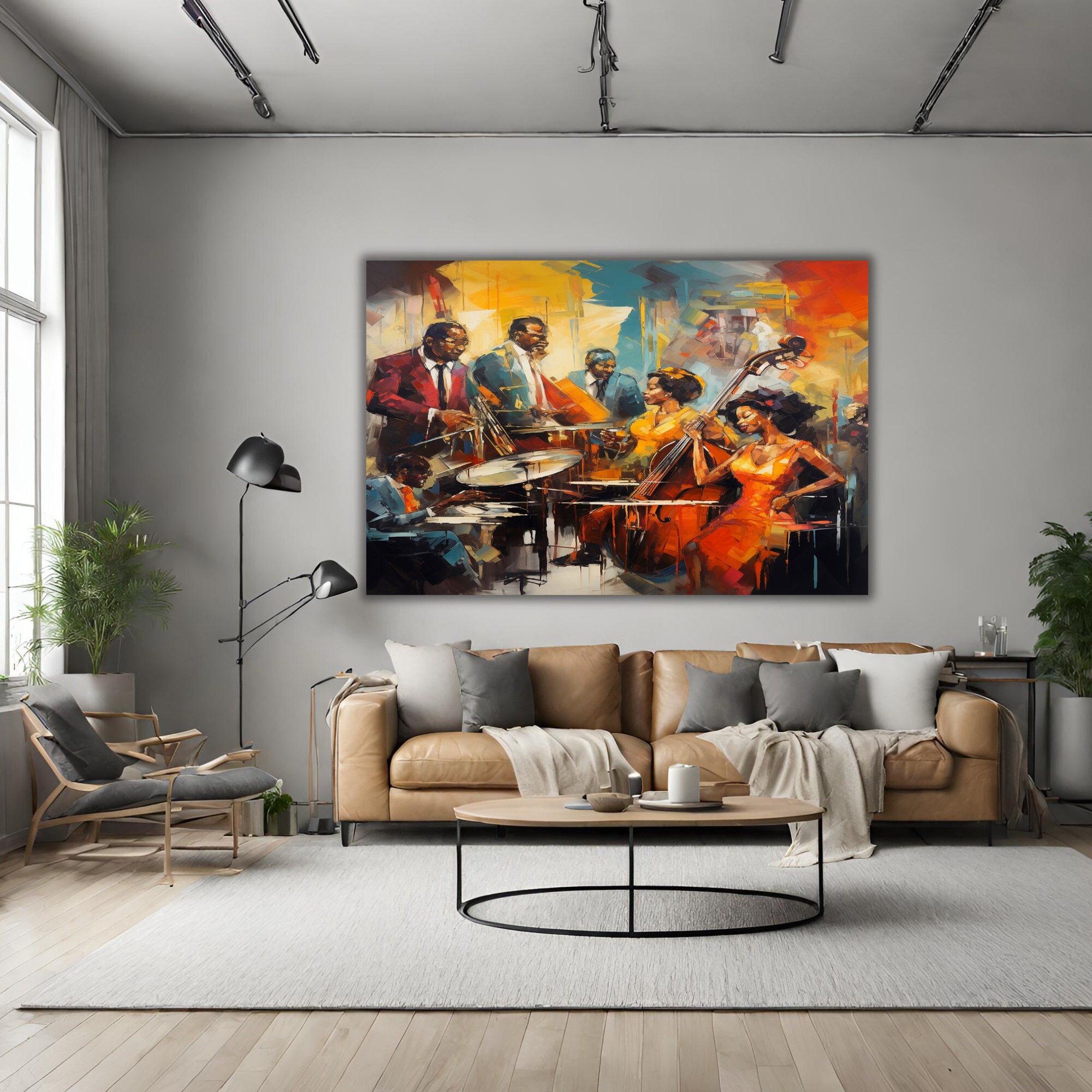 Jazz Music Canvas Print Oil Painting Style African American Jazz Band 