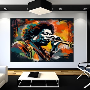 Jazz Art Wall Art Print Soulful Art Music Theme Jazz Graffiti Decor Trumpet African American Musician Gift Ideas for Music Lover