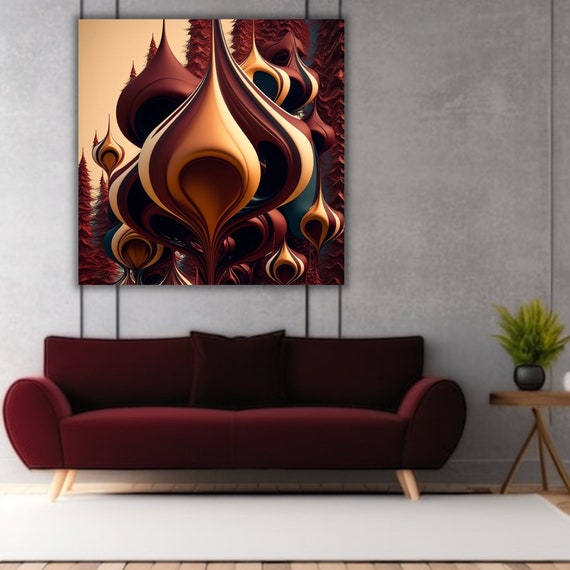 Abstract Art Wall Canvas Art Fall Color Theme Poster Home Decor Red Maroon Color Art Abstract Red Trees