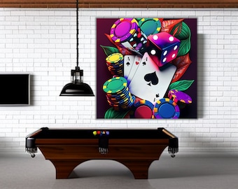Casino Style Wall Art Canvas Print Blackjack Themed Decor Vibrant Colors Home Decor for Game Room Housewarming Gift Ideas Game Room Decor