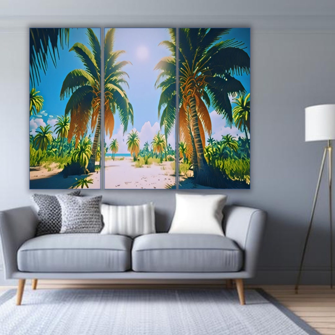 Palm Tree Canvas Wall Art Print Large Multi Panel Set Sunny Beach ...