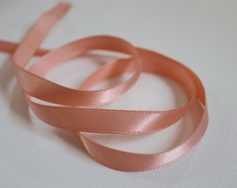 vintage silky pink satin ribbon, peach, 9mm wide