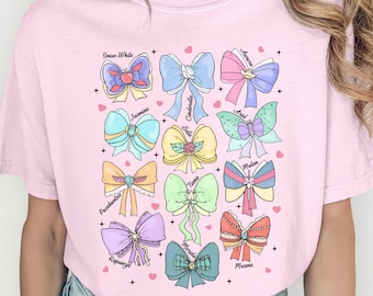 Disney Princess Coquette Bow Disney World Shirt Cinderella Ariel Belle Jasmine Tiana Disney Mom tShirt Preppy Princess Party Disneyland Tee