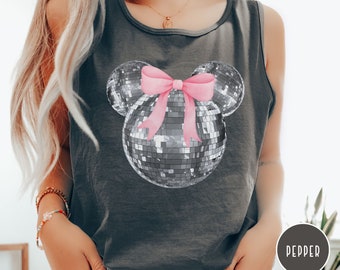 Coquette Disney Tank Top Disco Mickey Disco Ball Minnie Bow Mickey Ears, Disney Trip Shirt, Preppy Disney Comfort Colors, Girls Trip Disney