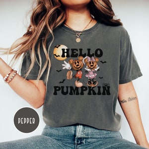 Hello Pumpkin Mickey Mouse Shirt, Disney Pumpkin Comfort Colors Shirt, Vintage Halloween Disney Crewneck, Halloween Party Shirt, Disney Boo