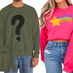 Gravity Falls Soos Ramirez Mystery Shack Staff Question Mark Sweatshirt, 2 Sided Print Men Women, Halloween Cosplay, Couples Shirt