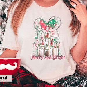 Disney Christmas Castle Shirt, Minnie Mouse Tee, Cinderella Castle Holiday Shirt, Retro Christmas, Very Merry Christmas Shirt, Watercolor