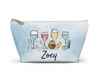 Custom Disney Princess Makeup Bag Disney Cosmetic Bag Personalized Cinderella Aurora Belle Jasmine Princess Wine Glass Zipper Pencil Pouch
