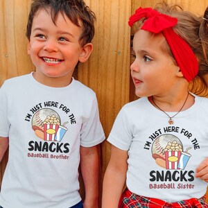 Baseball Sister Shirt, Baseball Brother Shirt, Just Here for the Snacks, Baseball Family Shirt, Travel Baseball Shirt, Matching family