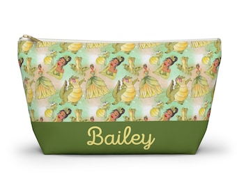 Custom Tiana Makeup Bag, Princess and the Frog Cosmetic Bag, Princess Tiana Travel Case, Personalized Accessory Pouch, Zipper Pencil Pouch