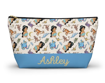 Custom Princess Jasmine Makeup Bag, Disney Cosmetic Bag, Personalized Aladdin Gift for Mom, Genie, Zipper Pencil Pouch, Toiletry Bag, Tote
