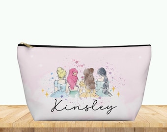 Custom Disney Princess Makeup Bag, Disney Cosmetic Bag Personalized Cinderella Ariel Belle Jasmine Gift for Mom Zipper Pencil Pouch Toiletry