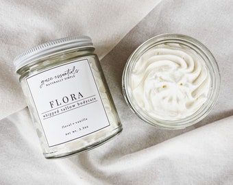 FLORA Whipped Tallow Balm ll Grass-fed & Finished Beef Suet Tallow • Rose • Jasmine • Ylang Ylang • Vanilla ll Natural Skincare ll Nontoxic