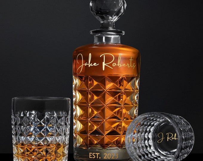 Custom Whiskey Decanter Set with Premium Engraving Quality, Great Christmas Gift - Comes with Free Gift Boxes