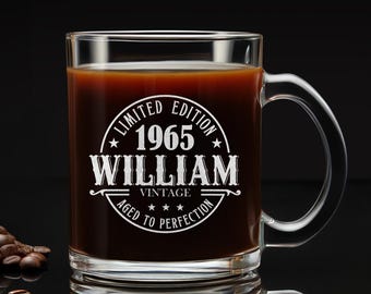 Personalized Coffee Mug for Men – 60th Birthday Gift for Dad, Husband or Grandpa – Engraved Tea Glass – Gift Box Included
