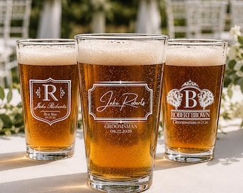 Custom Groomsman Beer Glass, Personalized Pint Glass, Engraved Best Man Gift, Bachelor Party Wedding Favor