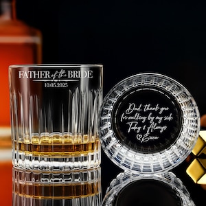 Engraved Whiskey Crystal Glass for Father of the Bride - Custom Wedding Gift, Gift for Dad, Gift for Him Free Gift Box Included