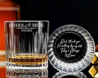Engraved Whiskey Crystal Glass for Father of the Bride - Custom Wedding Gift, Gift for Dad, Gift for Him Free Gift Box Included