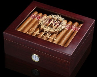 Custom Top Glass Cigar Humidor Gift