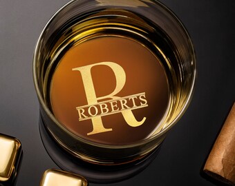 Custom Whiskey Glass with Engraved Side & Bottom, Perfect Valentine's Day Gift for Husband or Boyfriend, Free Gift Box Included
