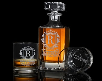 Personalized Whiskey Decanter Set with Premium Engraving Quality, Fathers Day, Wedding and Groomsmen Gifts - Comes with Free Gift Boxes