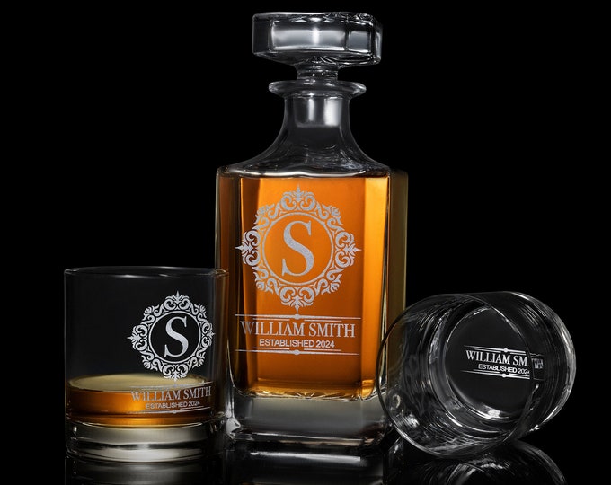 Personalized Whiskey Decanter Set with Premium Engraving Quality, Groomsmen Gifts - Comes with Free Gift Boxes