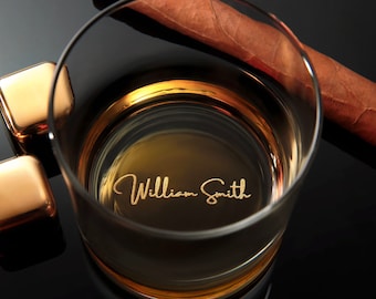 Custom Whiskey Glass with premium quality side and bottom engraving for any special occasion.