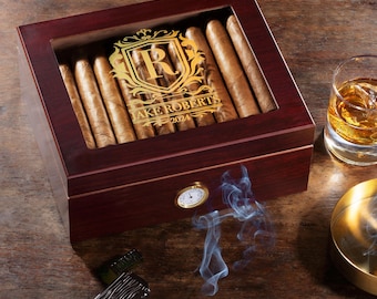Custom Engraved Cigar Box – Glass Lid Humidor for Dad – Best Father’s Day Gift for Him – Elegant Keepsake for Husband or Cigar Lover