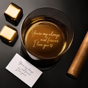 Personalized Handwriting Whiskey Rock Glass with premium bottom and side engraving quality. Comes with free Gift Box. image 1