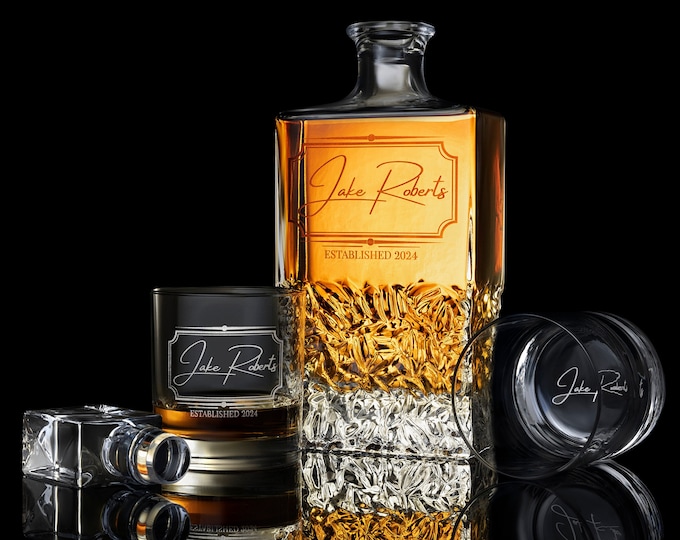 Personalized Whiskey Decanter Set with Premium Engraving Quality, Groomsmen Gifts. Comes with Free Gift Boxes.