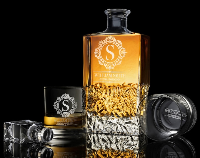 Personalized Whiskey Decanter Set with Premium Engraving Quality, Groomsmen Gifts. Comes with Free Gift Boxes.