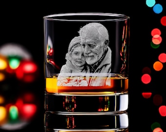 Engraved Whiskey Glass with Your Photo - Thoughtful Christmas Gift for Dad & Him - Gift Box Free!