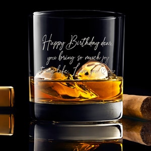 Personalized Handwriting Whiskey Rock Glass with premium bottom and side engraving quality. Comes with free Gift Box. image 2